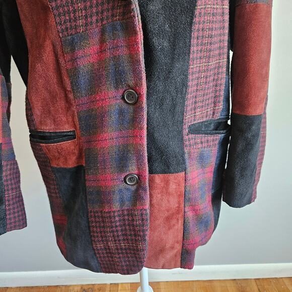 Vtg Brandon Thomas Suede Leather Patchwork Blazer Womens Sz‎ 10 Red Black Jacket - Picture 4 of 13